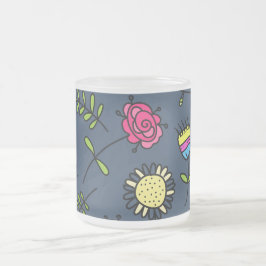 Caneca De Café Vidro Jateado Arte de Design de Padrão Floral Caprichoso