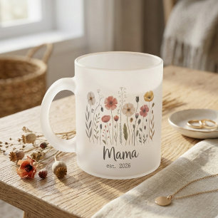 Caneca De Café Vidro Jateado Arte de Letra Floral Mama Est Ano Flor Silvestre