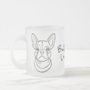 Caneca De Café Vidro Jateado Arte de linha de Bulldog Francês. Construído Peque