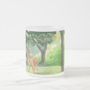Caneca De Café Vidro Jateado Arte em Aquarela de Veado na Floresta Tranquila