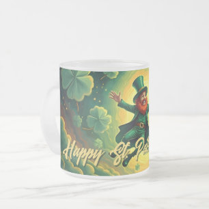 Caneca De Café Vidro Jateado Arte Mágico do Dia de São Patrício com Leprechaun