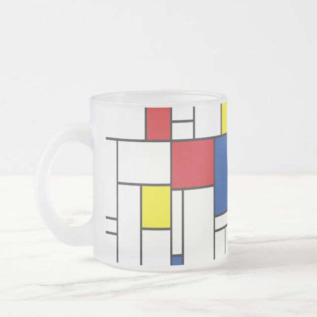 Caneca De Café Vidro Jateado Arte Moderna De Stijl Geométrica Minimalista Mondr (Esquerda)