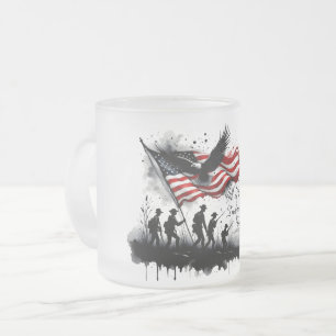 Caneca De Café Vidro Jateado Arte Patriótica de 4 de Julho com Bandeira e Solda
