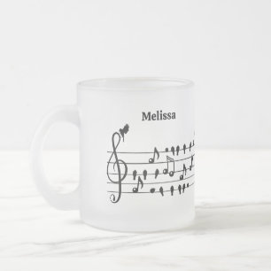 Caneca De Café Vidro Jateado Arte Personalizada de Clave de Sol com Pássaros Ca