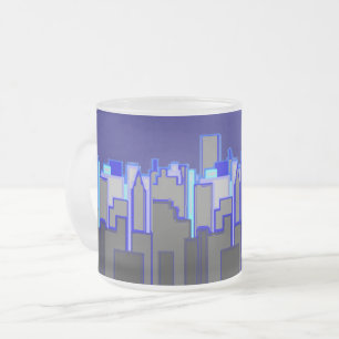 Caneca De Café Vidro Jateado Arte Skyline de abstrato Blue City