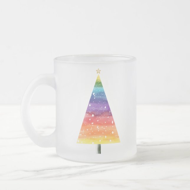 Caneca De Café Vidro Jateado Árvore de natal arco-íris (Esquerda)