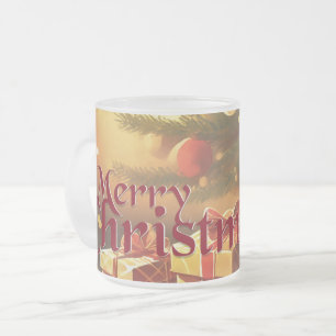 Caneca De Café Vidro Jateado Árvore de Natal com Presentes Dourados