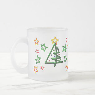 Caneca De Café Vidro Jateado Árvore de Natal Cromo Tubular