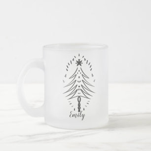Caneca De Café Vidro Jateado Árvore de Natal Doodles Arte Tinta Caprichosa