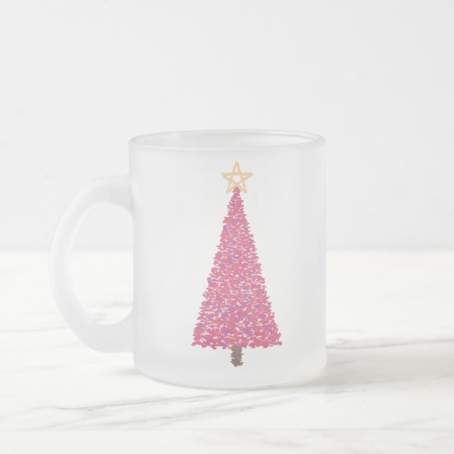 Caneca De Café Vidro Jateado Árvore de natal rosa (Esquerda)