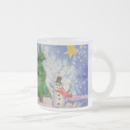 Caneca De Café Vidro Jateado Árvore Feliz De Natal E Aquarela De Neve Congelada