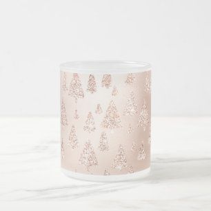 Caneca De Café Vidro Jateado Árvores de Natal Rosa Rosa Rosa Rosa Dourada Glama