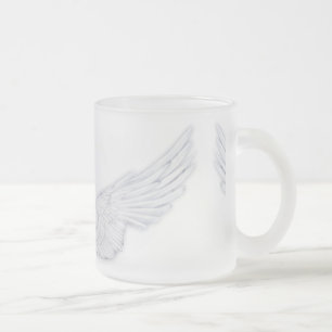 Caneca De Café Vidro Jateado Asas Anjos Brancos