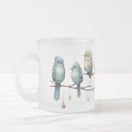 Caneca De Café Vidro Jateado Aves Whimsical em Ramificações de Elegância Eterno