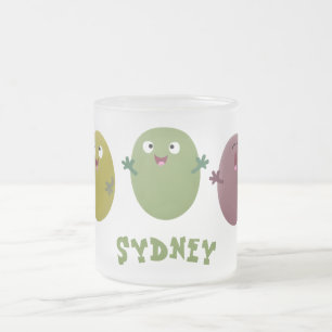 Caneca De Café Vidro Jateado Azeitonas agradáveis, bonitas, cantando cartoon