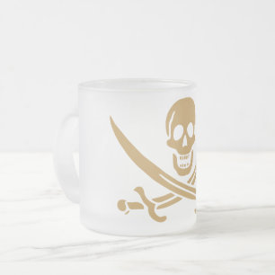 Caneca De Café Vidro Jateado Aztec Dourado Crânio e Cutlass Pirata Calico Jack