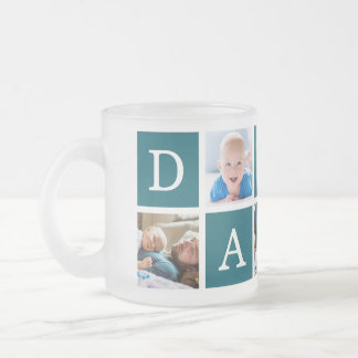 Caneca De Café Vidro Jateado Azul de Colagem de Fotografias com Bloco de Cor Mí