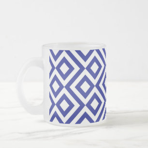 Caneca De Café Vidro Jateado Azul e Branco Meander