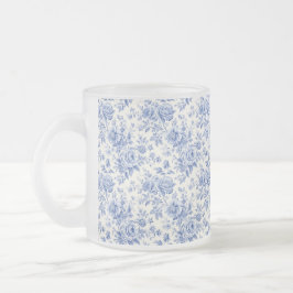 Caneca De Café Vidro Jateado Azul floral francês