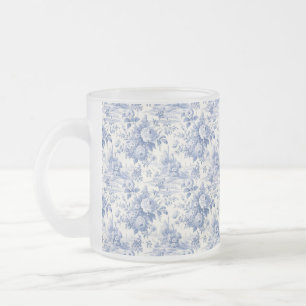 Caneca De Café Vidro Jateado Azul floral francês