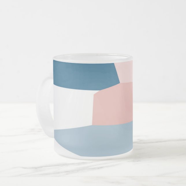 Caneca De Café Vidro Jateado Azul rosa e branco (Frente Esquerda)