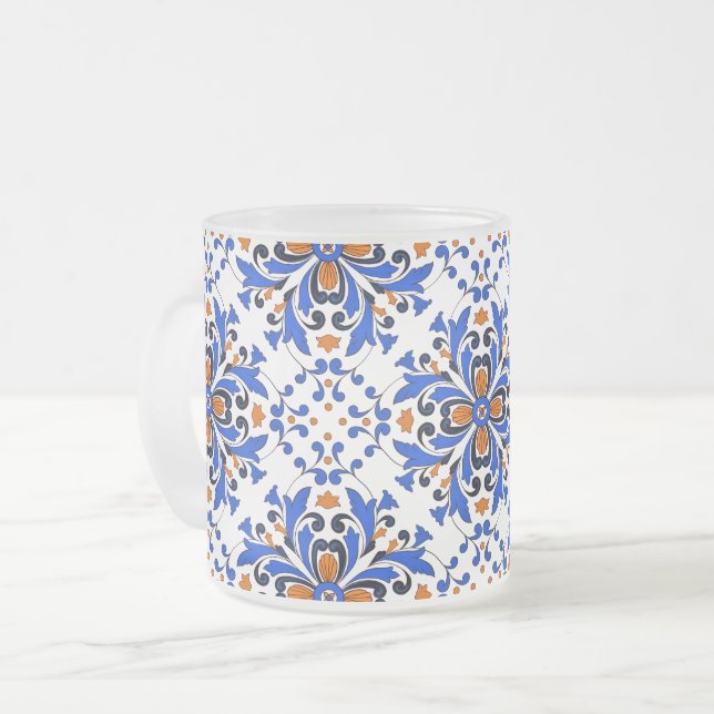 Caneca De Café Vidro Jateado azulejo italiano (Frente Esquerda)