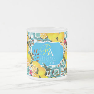 Caneca De Café Vidro Jateado Azulejos Mediterrâneos de Limão Azul