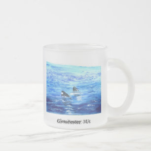 Caneca De Café Vidro Jateado Baleias do bebê, Gloucester, miliampère