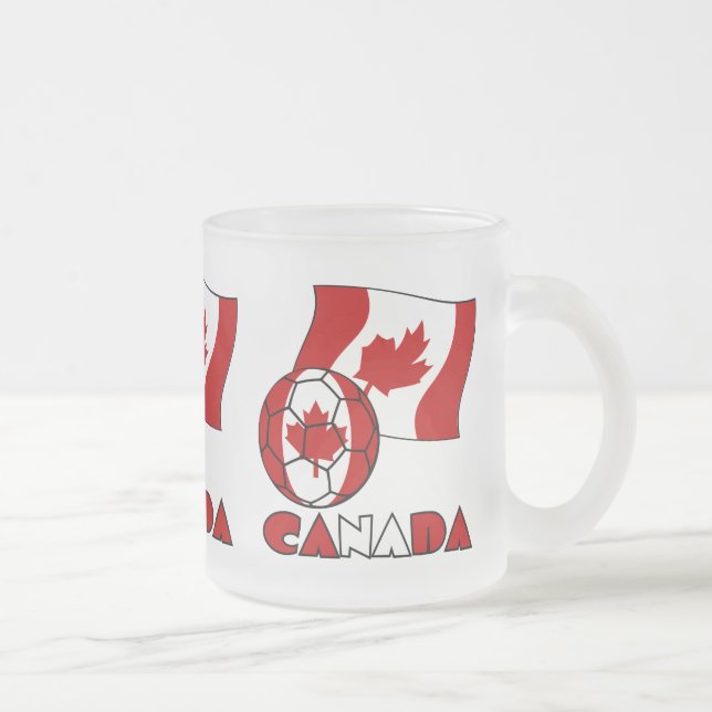 Caneca De Café Vidro Jateado Bandeira canadense com bola de futebol (Direita)