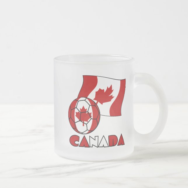 Caneca De Café Vidro Jateado Bandeira canadense com bola de futebol (Direita)