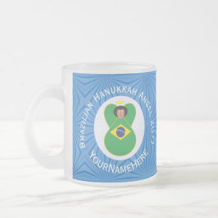 Caneca De Café Vidro Jateado Bandeira do Anjo de Hanukkah Brasileiro Personaliz