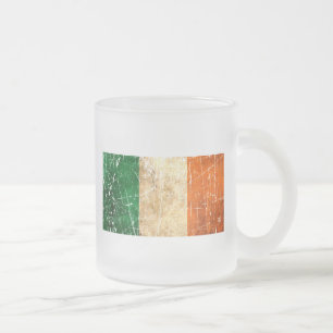 Caneca De Café Vidro Jateado Bandeira riscada e vestida do irlandês do vintage
