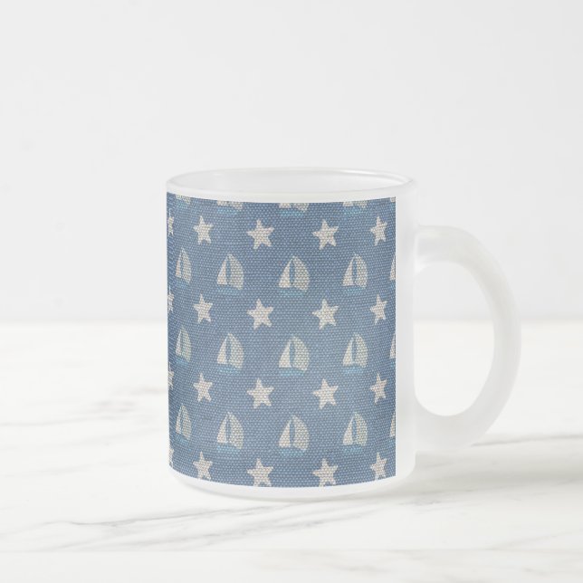 Caneca De Café Vidro Jateado Barcos à vela em Blue Linen (Direita)