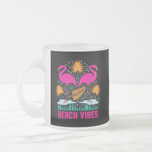 Caneca De Café Vidro Jateado Beach Vibes Pink Flamingos-19501