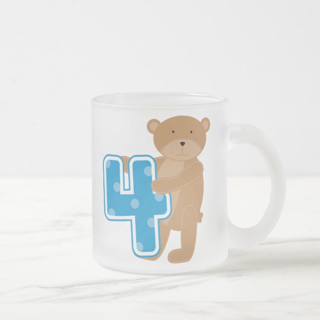 Caneca De Café Vidro Jateado Bear 4º aniversário Camisetas e presentes (Direita)
