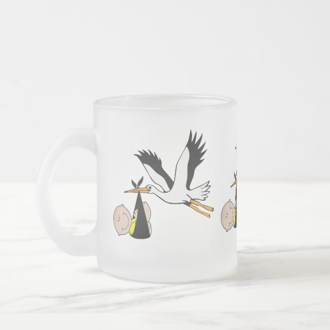 Caneca De Café Vidro Jateado Bebê e cegonha recém-nascidos (Esquerda)