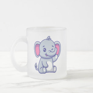 Caneca De Café Vidro Jateado Bebê Elefante Fofo Sentado Cartoon-23800