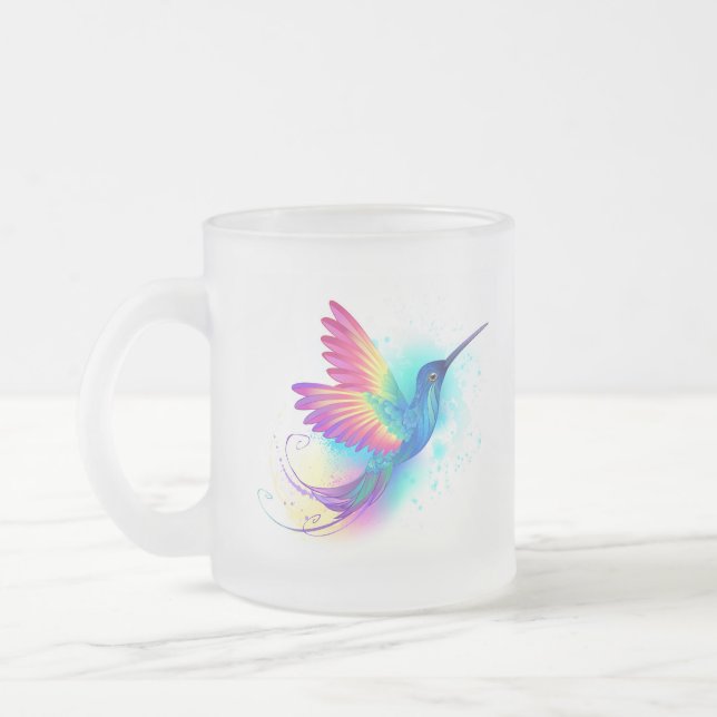 Caneca De Café Vidro Jateado Beija-flor Arco-íris Exótico (Esquerda)