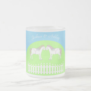 Caneca De Café Vidro Jateado Belo Casamento de Cavalos Brancos Personalizado