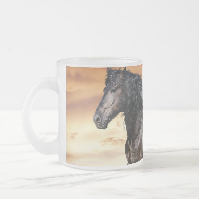 Caneca De Café Vidro Jateado Belo Cavalo Negro (Esquerda)