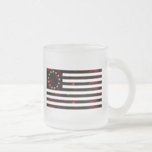 Caneca De Café Vidro Jateado Betsy Ross Flag, Arte Linear Flamejante