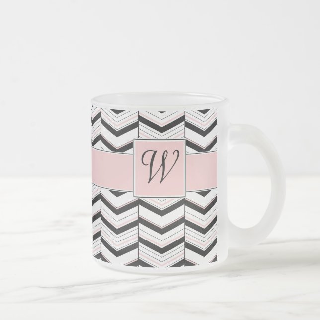 Caneca De Café Vidro Jateado Black White e Blush Chevron Mug (Direita)