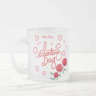 Caneca De Café Vidro Jateado Boas Rosas vermelhas do Dia dos Namorados