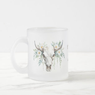Caneca De Café Vidro Jateado Boho Chic Watercolor Vaca Floral