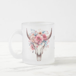 Caneca De Café Vidro Jateado Boho Chic Watercolor Vaca Floral