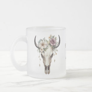 Caneca De Café Vidro Jateado Boho Chic Watercolor Vaca Floral