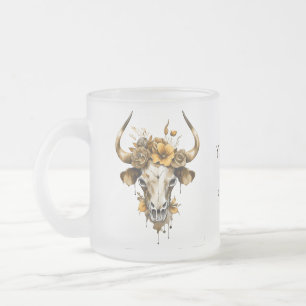 Caneca De Café Vidro Jateado Boho Chic Watercolor Vaca Floral