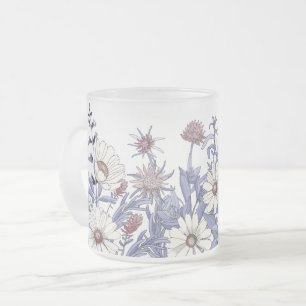 Caneca De Café Vidro Jateado Boho Dusty Blue Selvagens Thistles Daisy