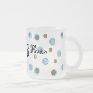 Caneca De Café Vidro Jateado Bolinhas Marrons Azuis Aqua Monogramadas