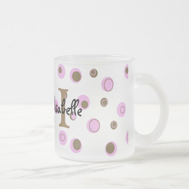 Caneca De Café Vidro Jateado Bolinhas Marrons Rosa Monograma (Direita)